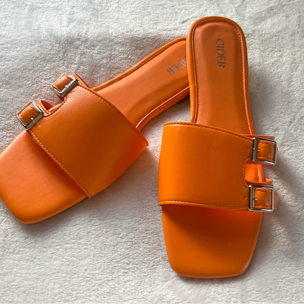 Cider orange 2 buckle slide sandals